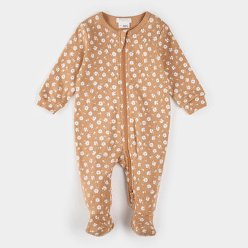 Rosy Mango Floral Ribbed Zipper Footie