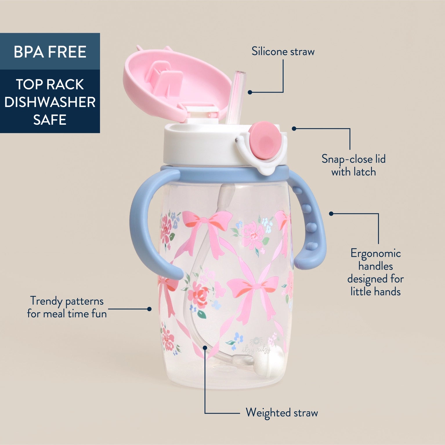 Itzy Sips™ Straw Cup - Ribbons and Roses