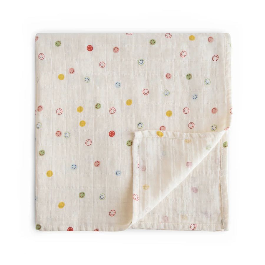 Organic Cotton Muslin Swaddle - Smiley Face