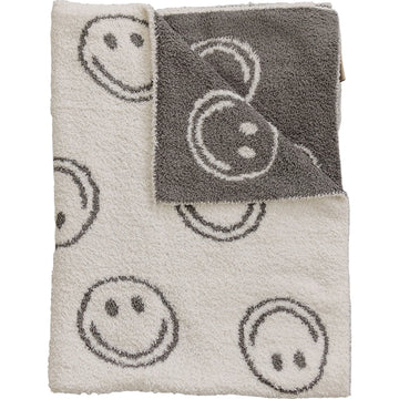 Smiley Taupe Plush Baby Blanket