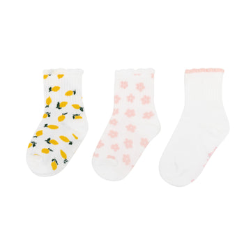 Pink Daisies & Lemons Ruffle Socks 3-Pack