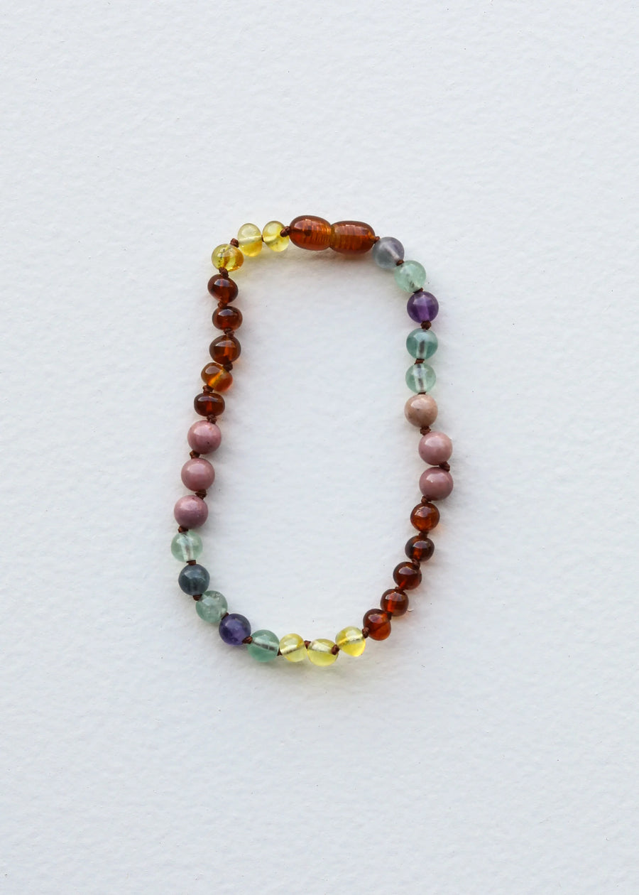 Raw Baltic Sea Amber + Stone Rainbow Necklace