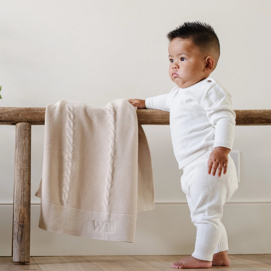 Tan Heirloom Cotton Knit Receiving Blanket