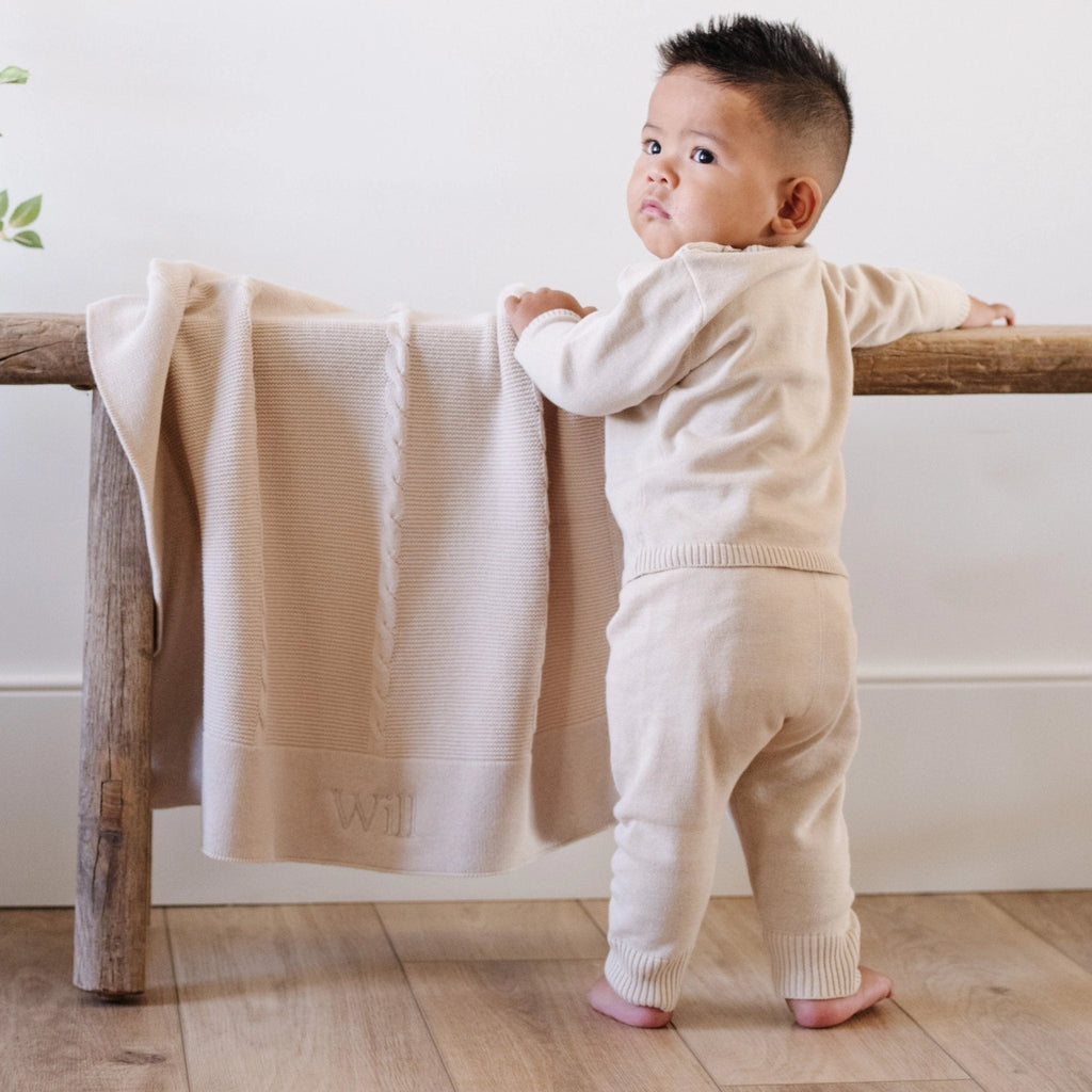 Tan Heirloom Cotton Knit Receiving Blanket