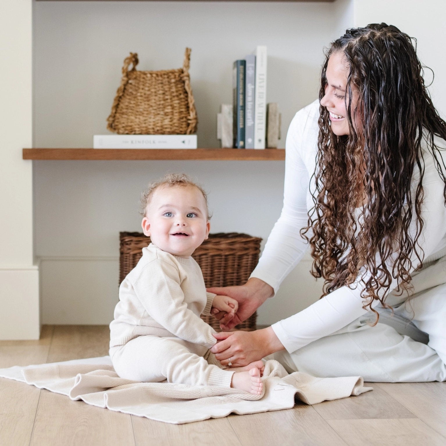Tan Heirloom Cotton Knit Receiving Blanket
