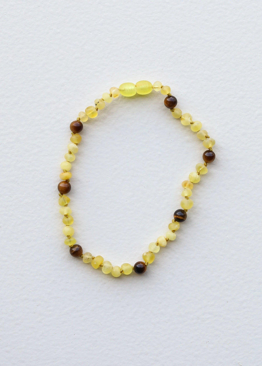 Raw Honey Baltic Amber + Tigers Eye Halo Necklace