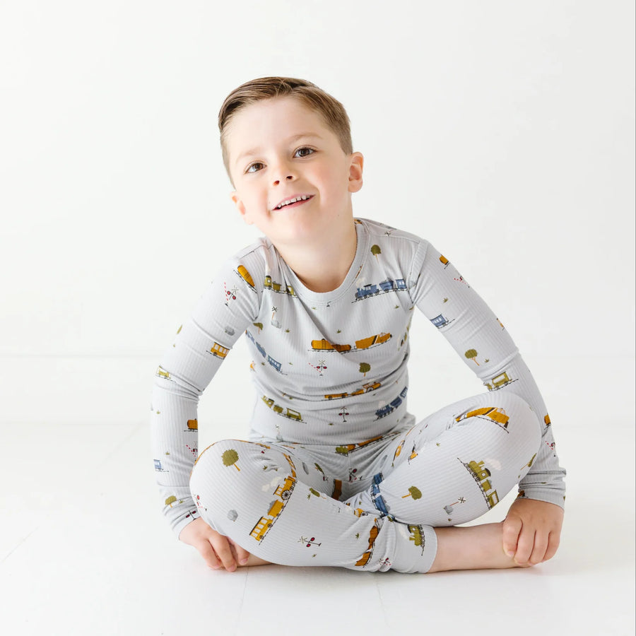 Trains Ribbed Two-Piece Set