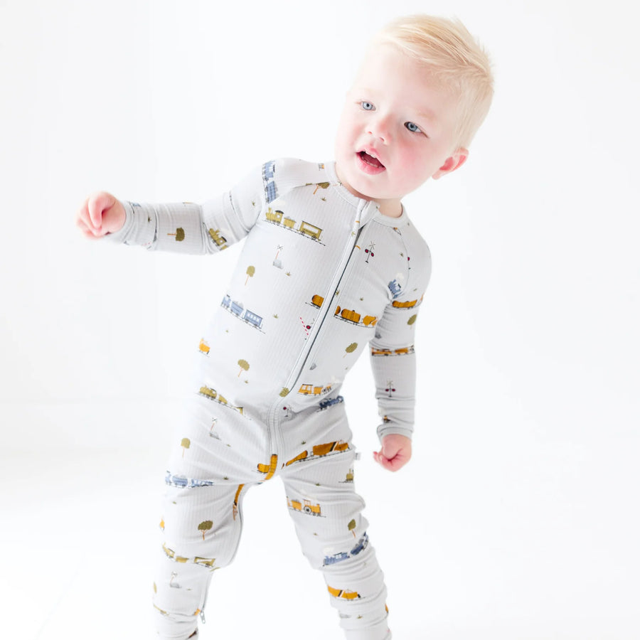 Trains Ribbed Zip Romper