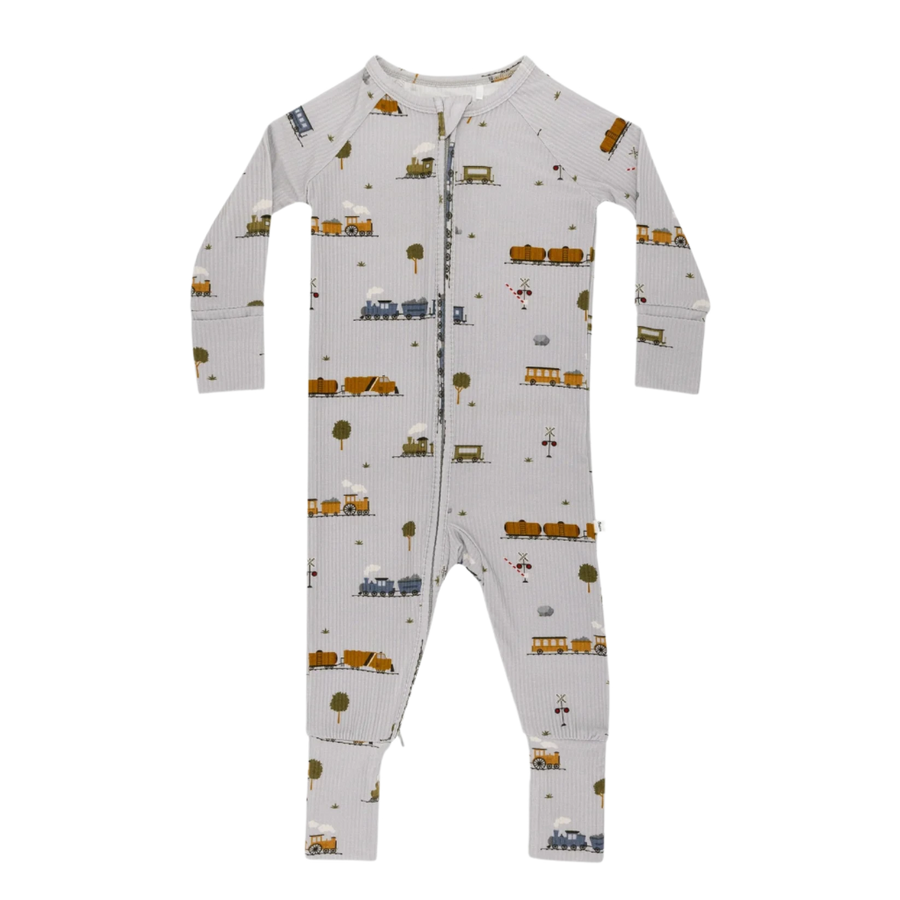 Trains Ribbed Zip Romper