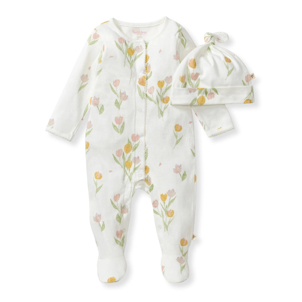 Organic Footie and Hat Set- Tulip Fields