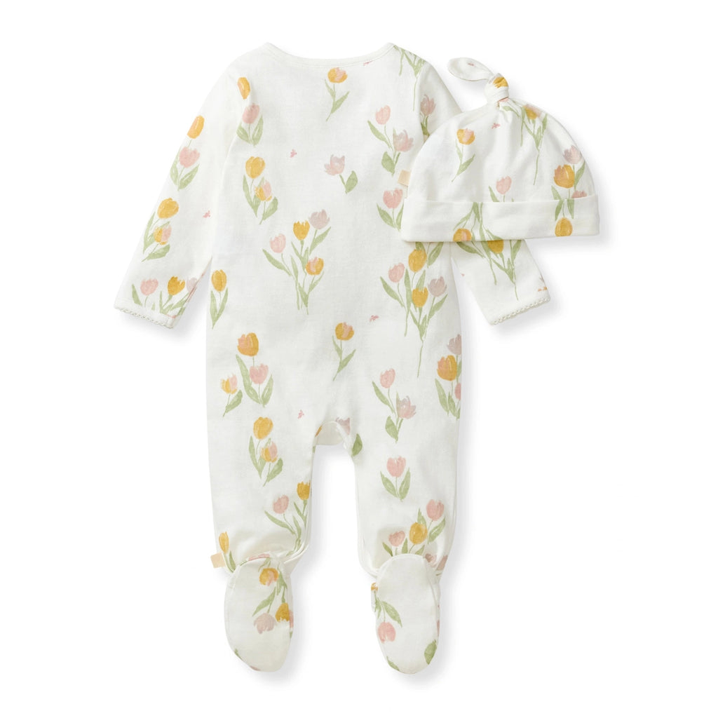 Organic Footie and Hat Set- Tulip Fields