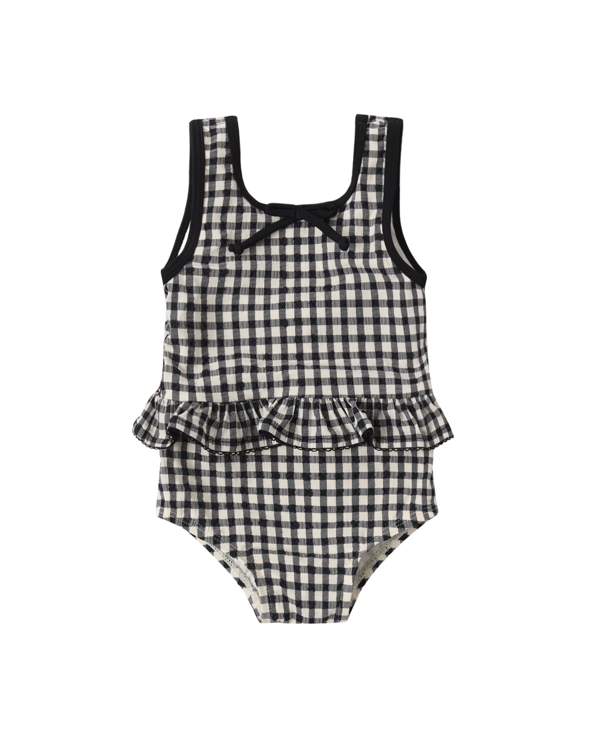 Black Gingham Skirted One-Piece