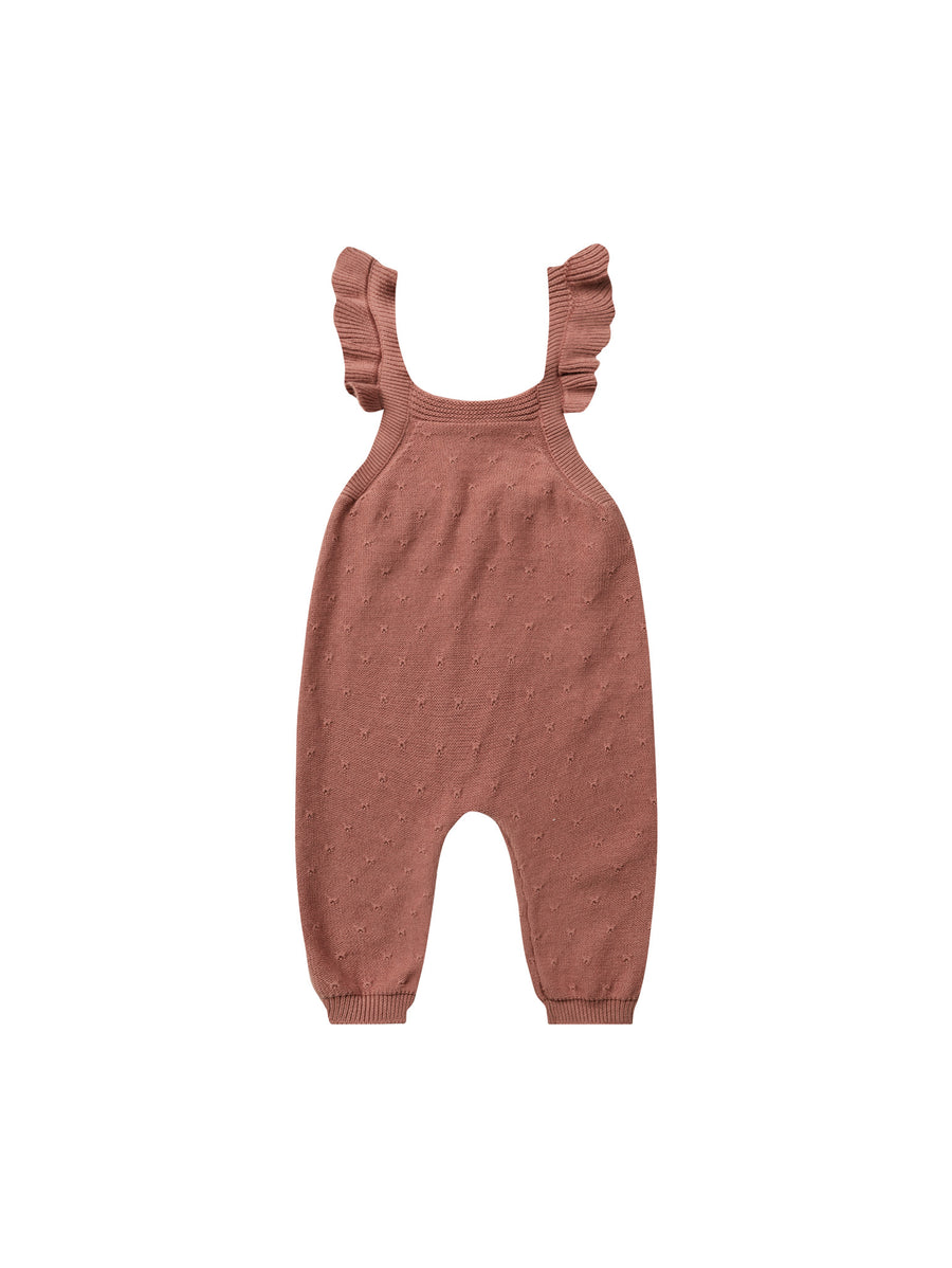 Berry Pointelle Knit Overalls