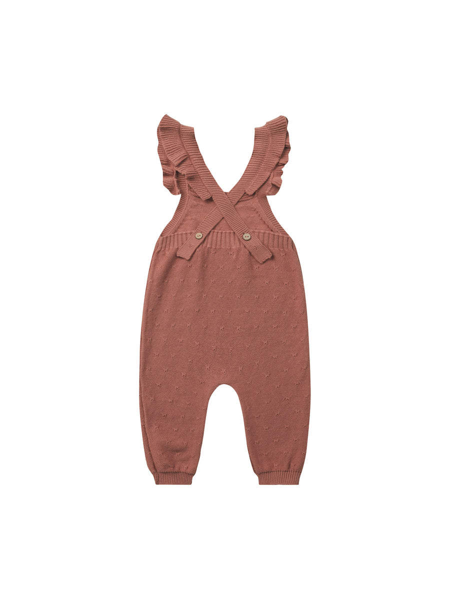 Berry Pointelle Knit Overalls