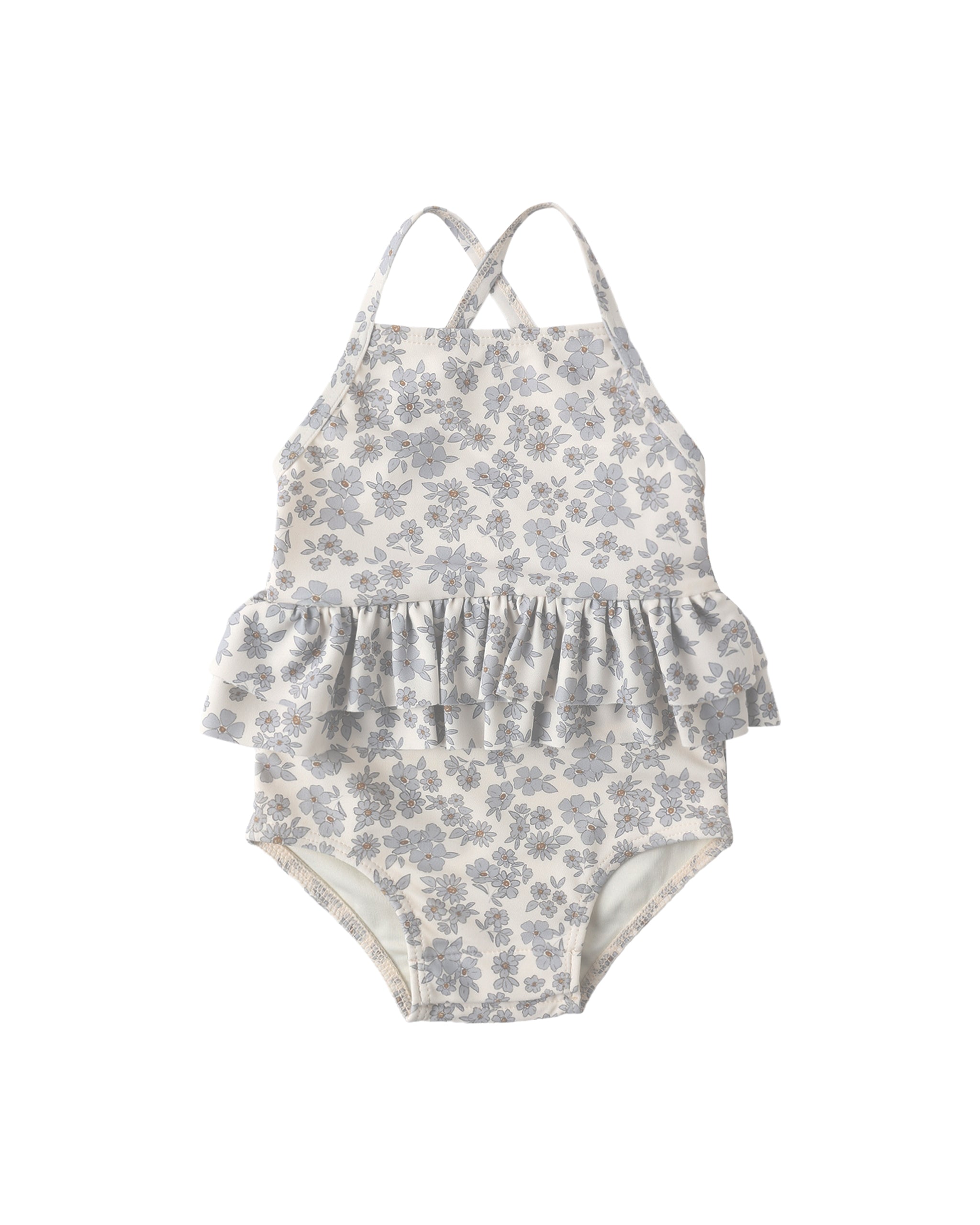 Blue Floral Ruffle One Piece