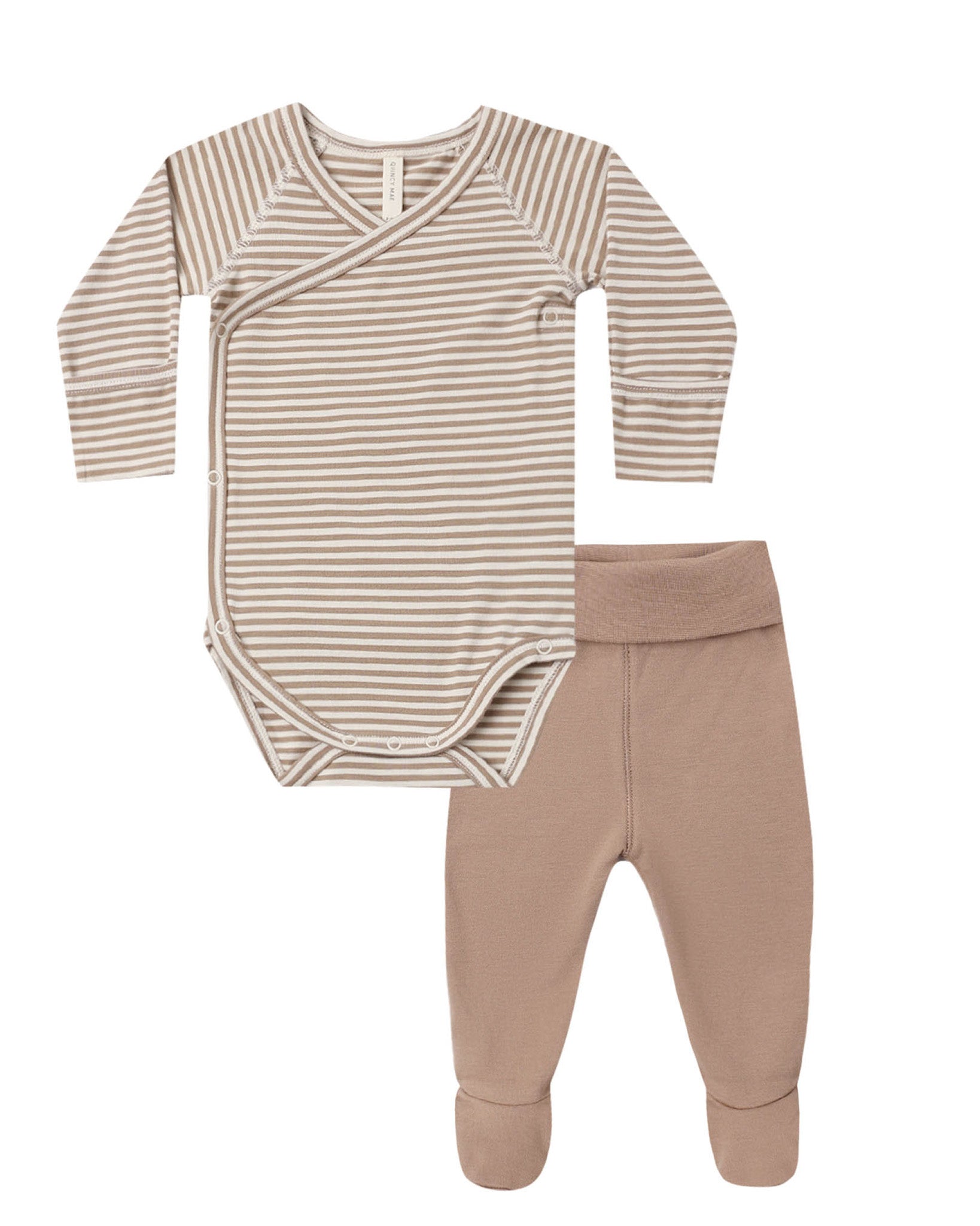 Almond Stripe Side Snap Bodysuit & Pant Set