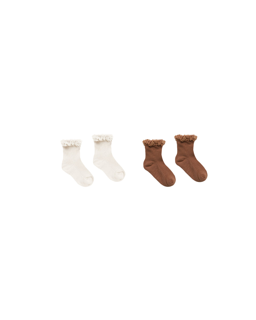 Saddle & Ivory Lace Trim Socks