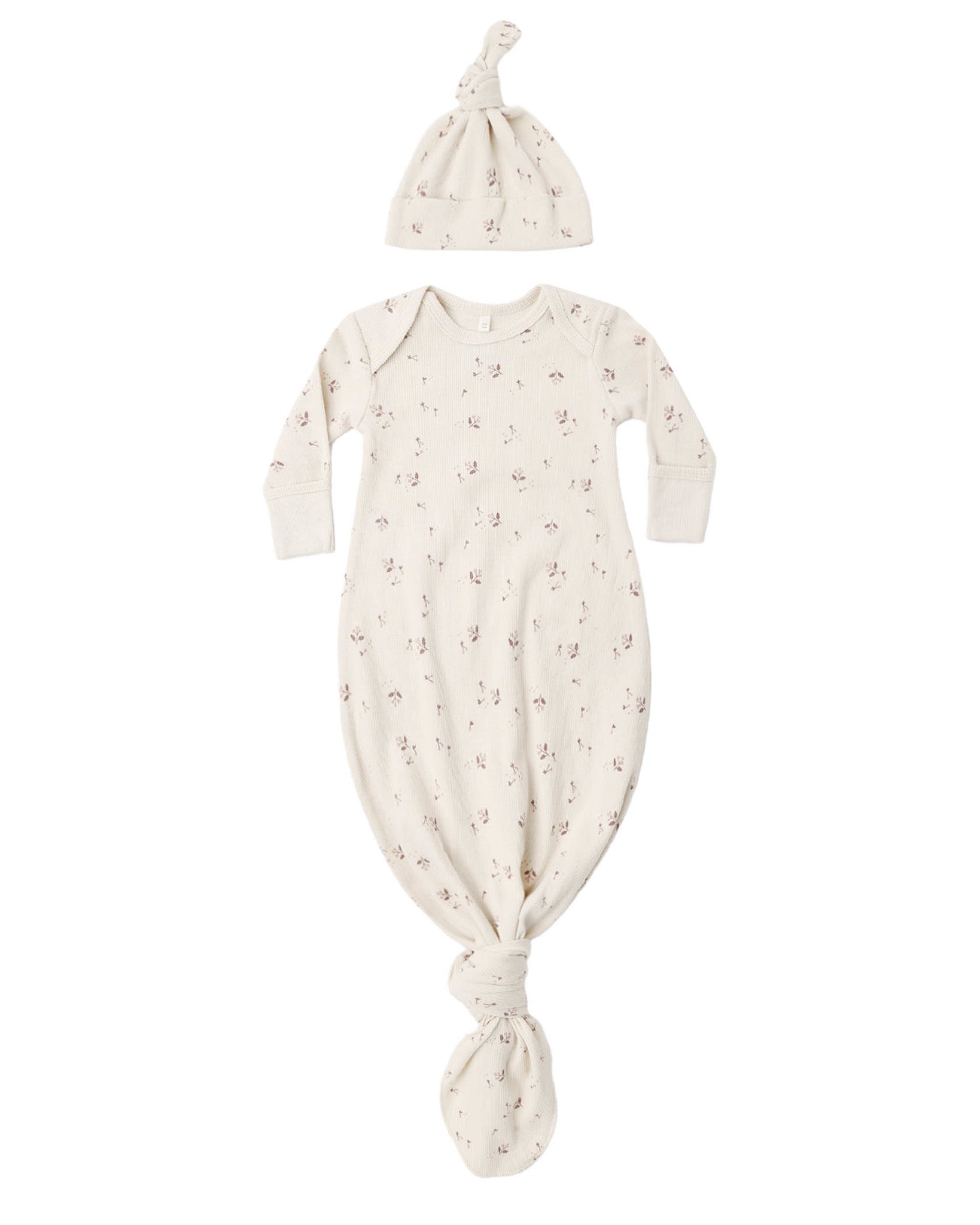 Fall Ditsy Knotted Baby Gown & Hat Set