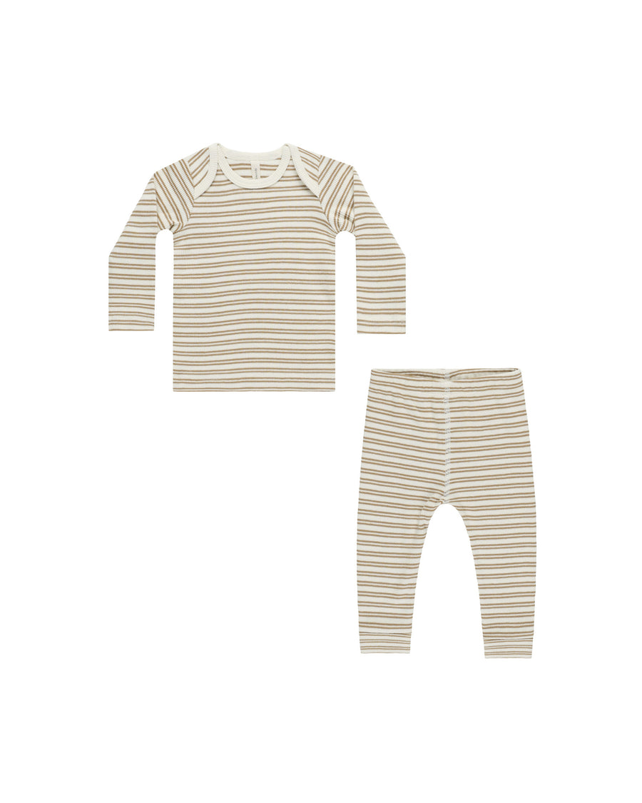 Golden Stripe Ribbed Long Sleeve Tee + Legging Set