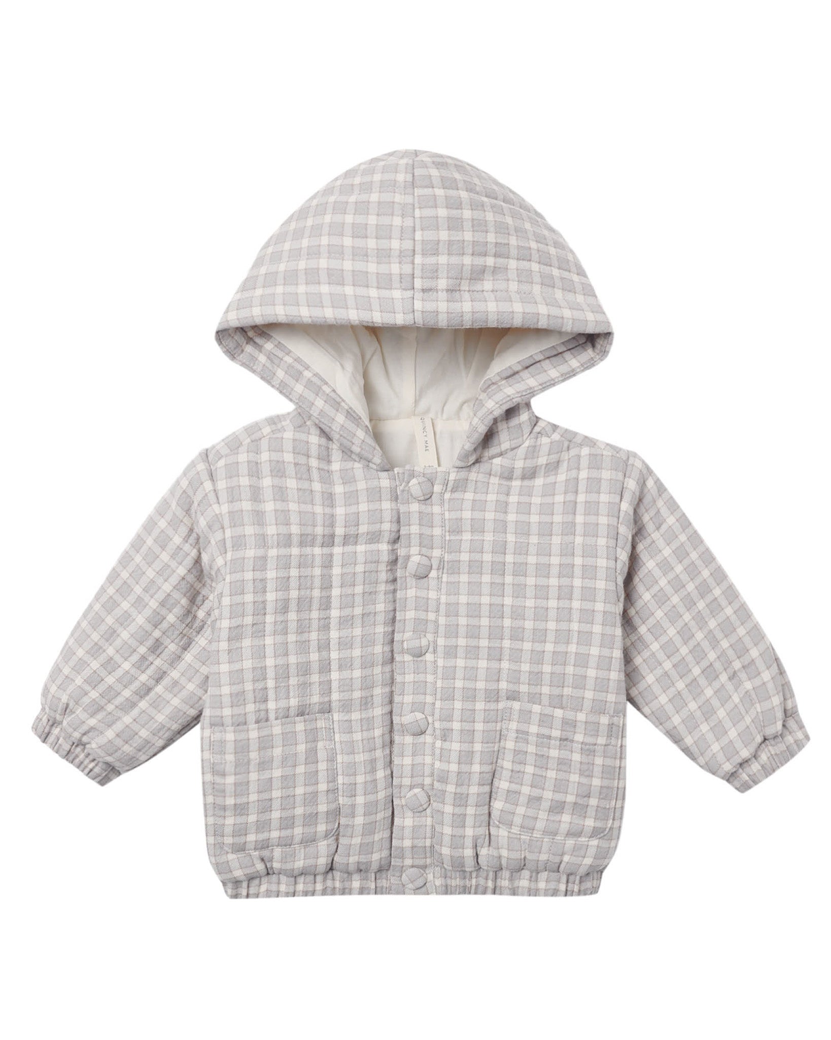 Blue Gingham Hooded Woven Jacket