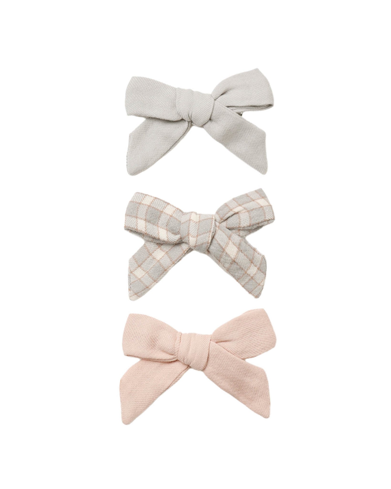 Cloud, Blue Gingham & Dusty Rose Bow Clip Set