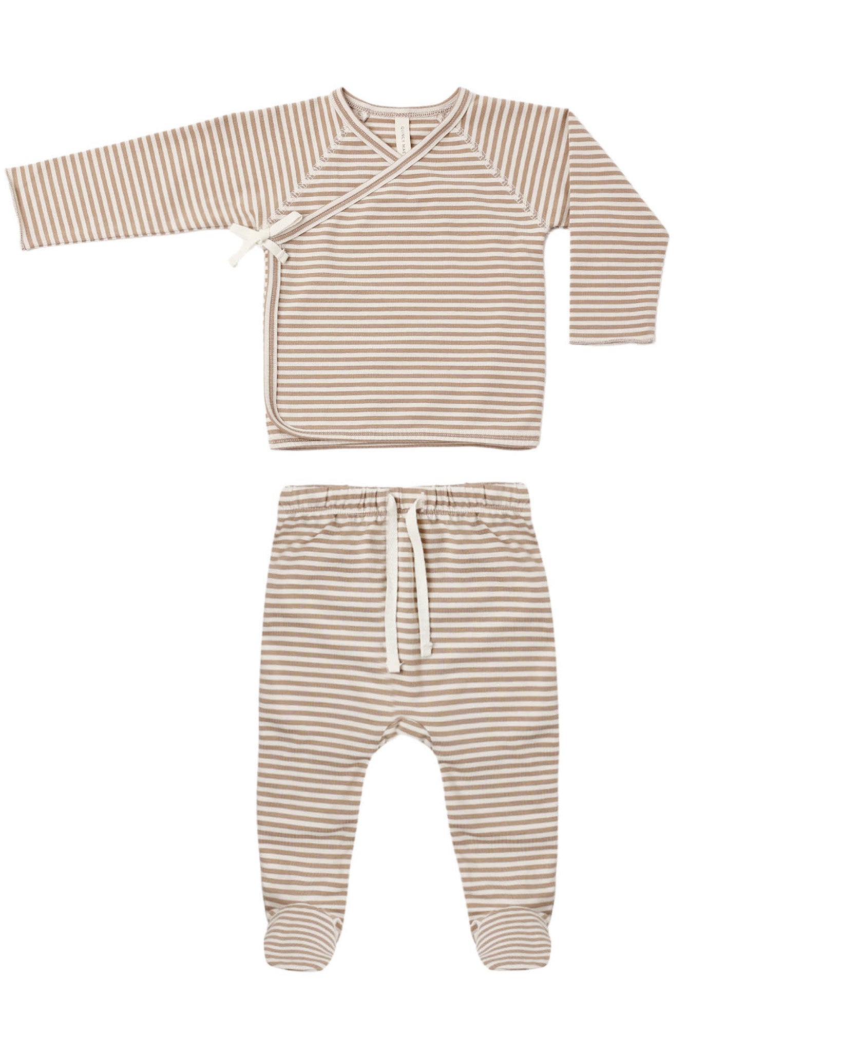 Almond Stripe Wrap Top & Footed Pant Set
