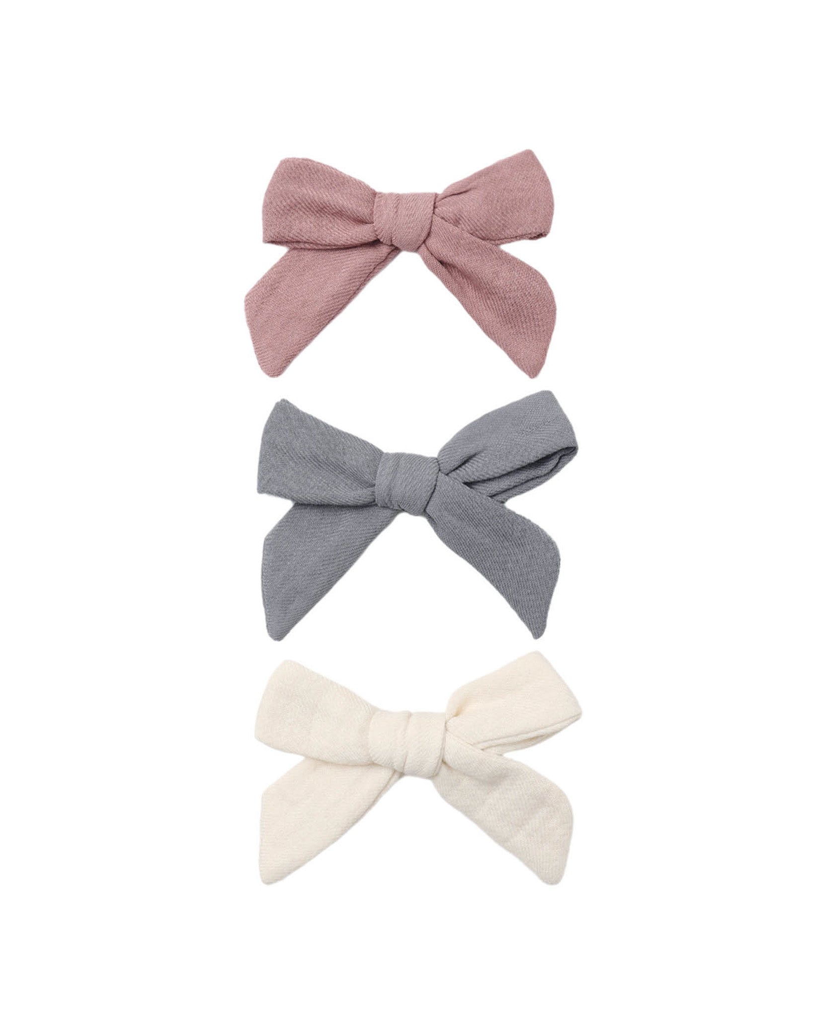 Mulberry, Slate & Natural Bow Clip Set