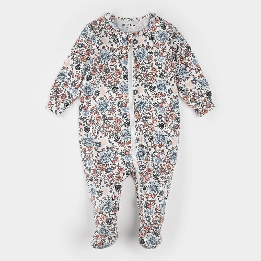 Vintage Flowers Jersey Zipper Footie