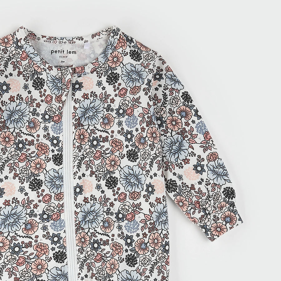 Vintage Flowers Jersey Zipper Footie