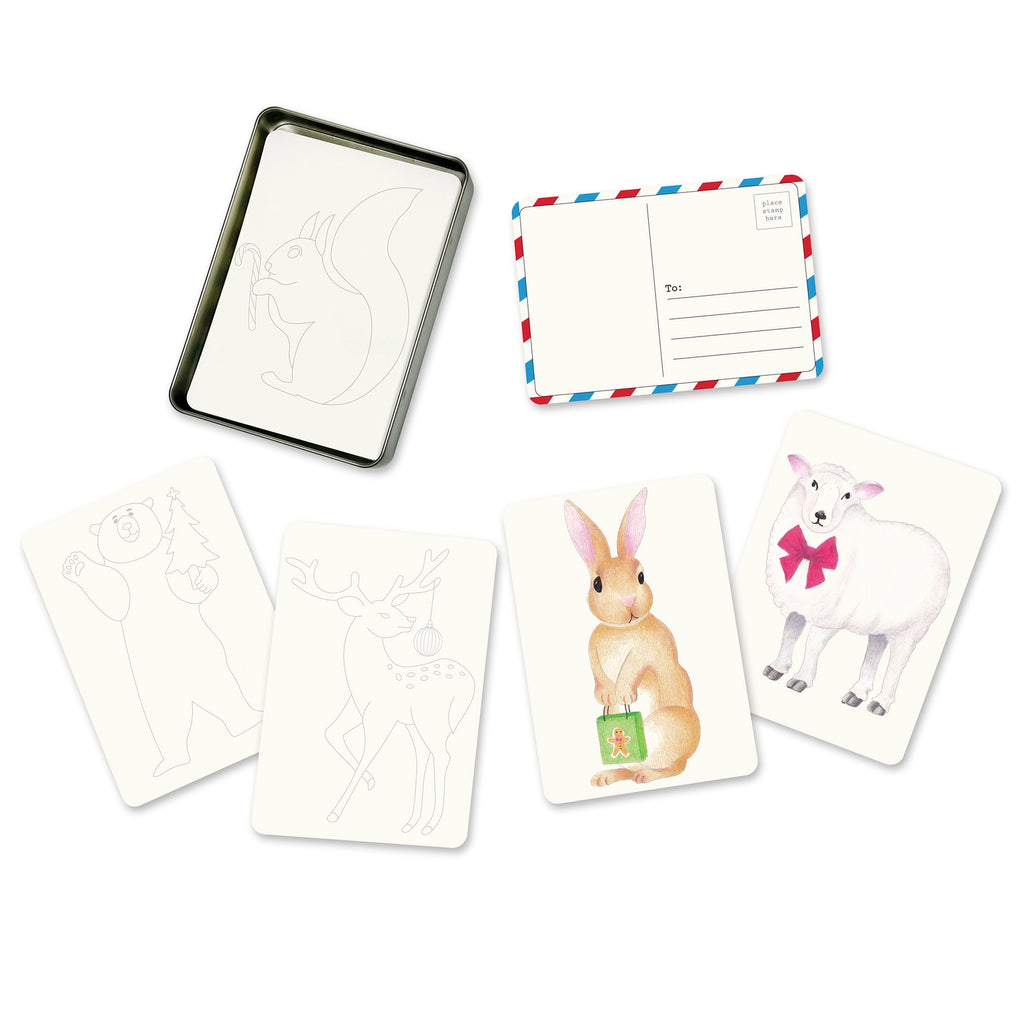 Winter Animals Coloring Postcards - Set of 30