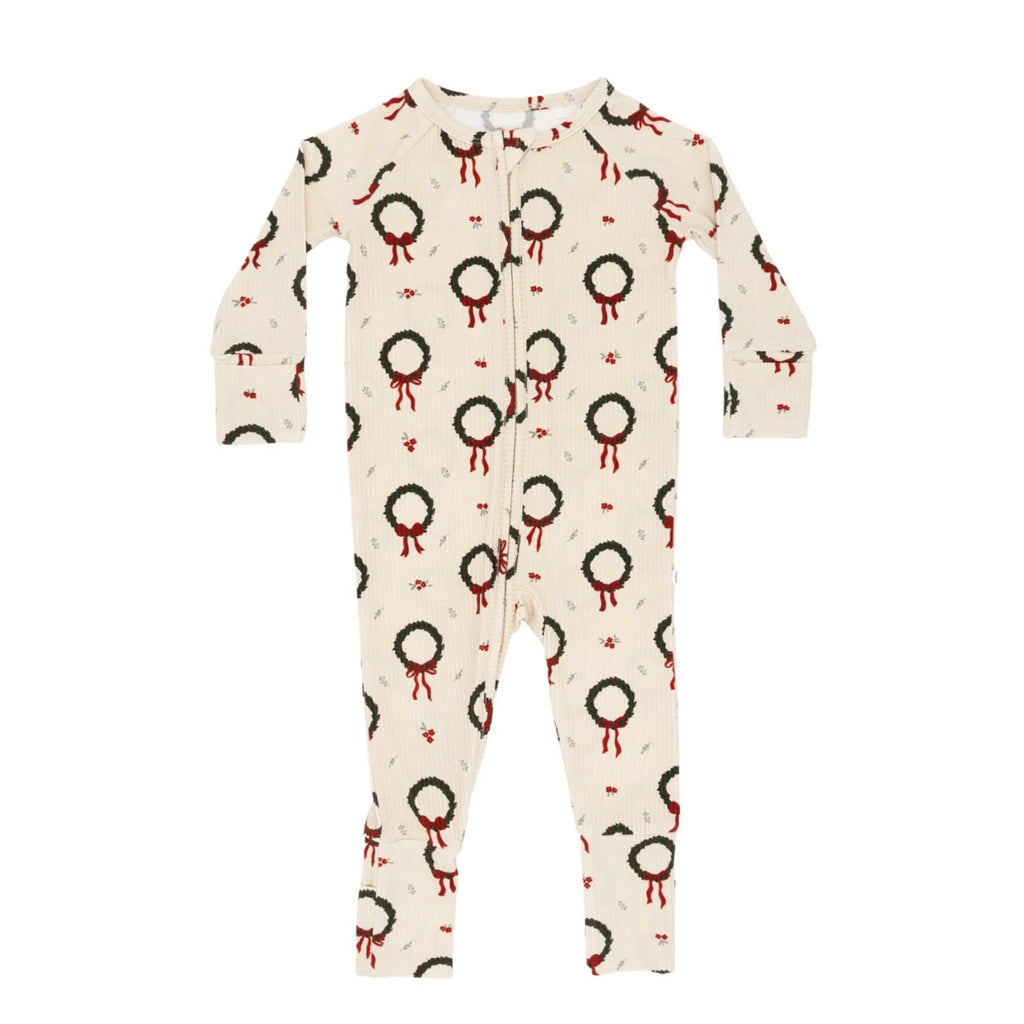 Christmas Wreaths Ribbed Zip Romper