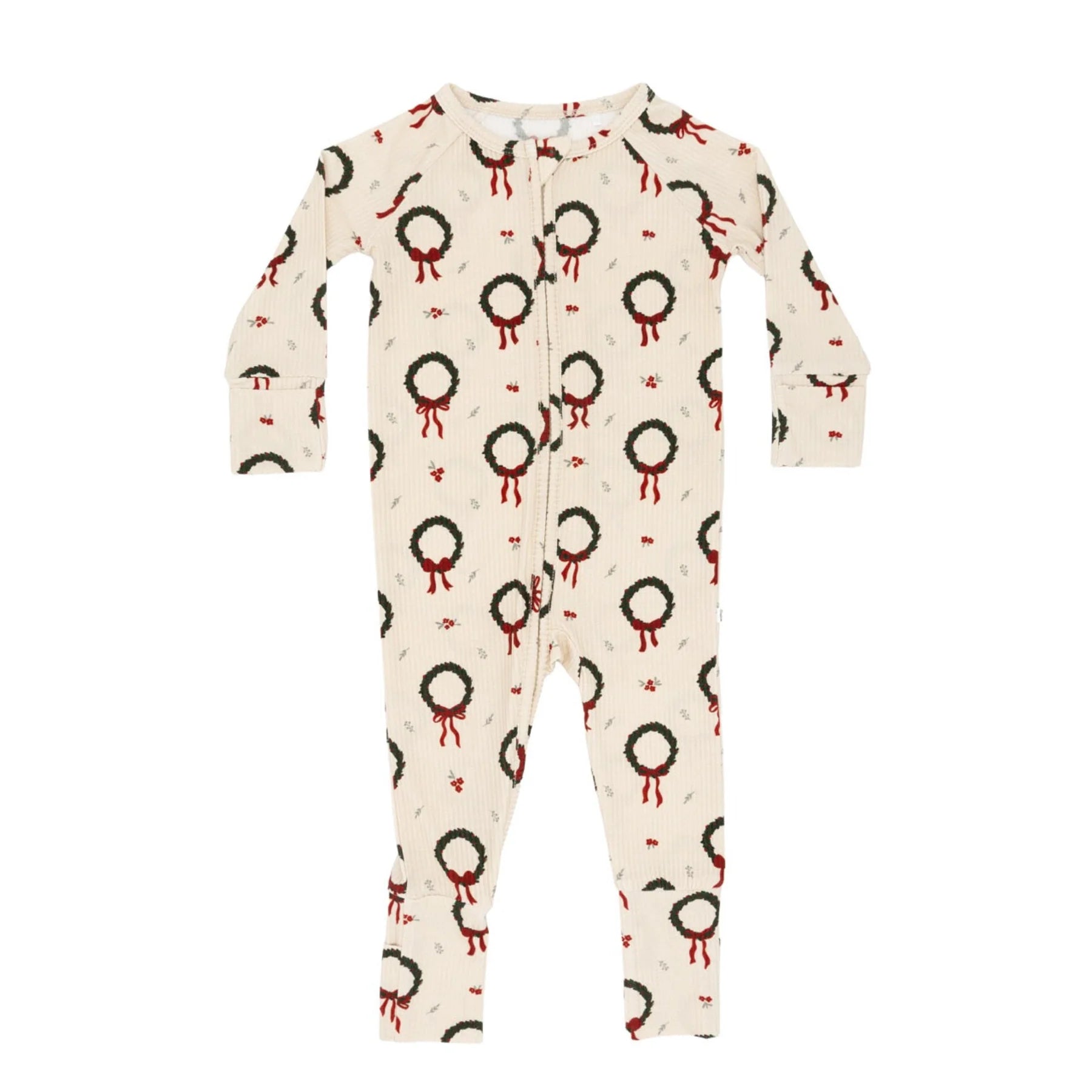 Christmas Wreaths Ribbed Zip Romper