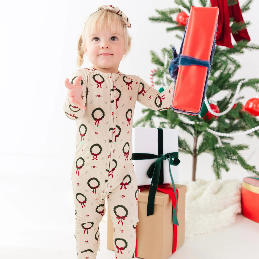 Christmas Wreaths Ribbed Zip Romper