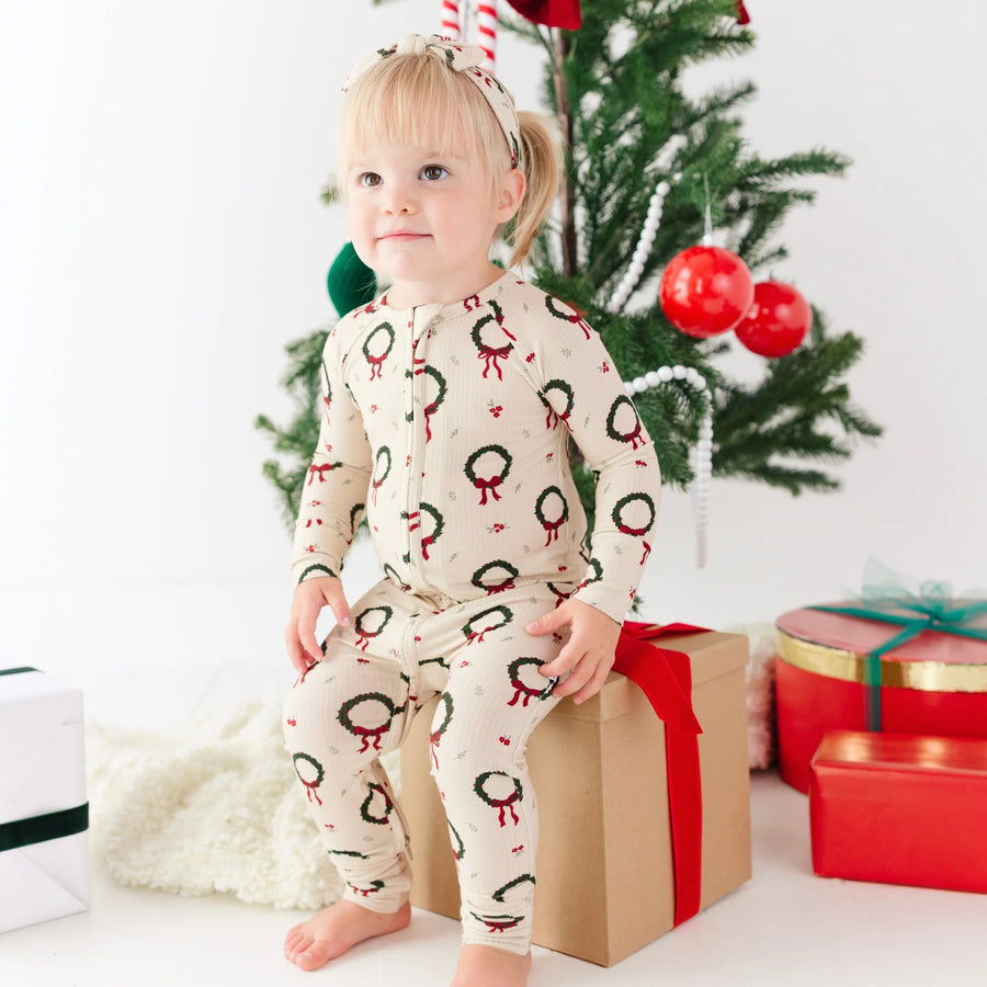 Christmas Wreaths Ribbed Zip Romper
