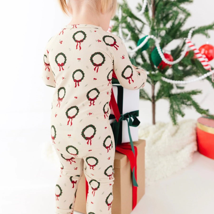 Christmas Wreaths Ribbed Zip Romper