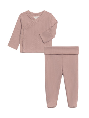 Organic Cotton Pointelle Kimono Top &  Pant Set - Wren