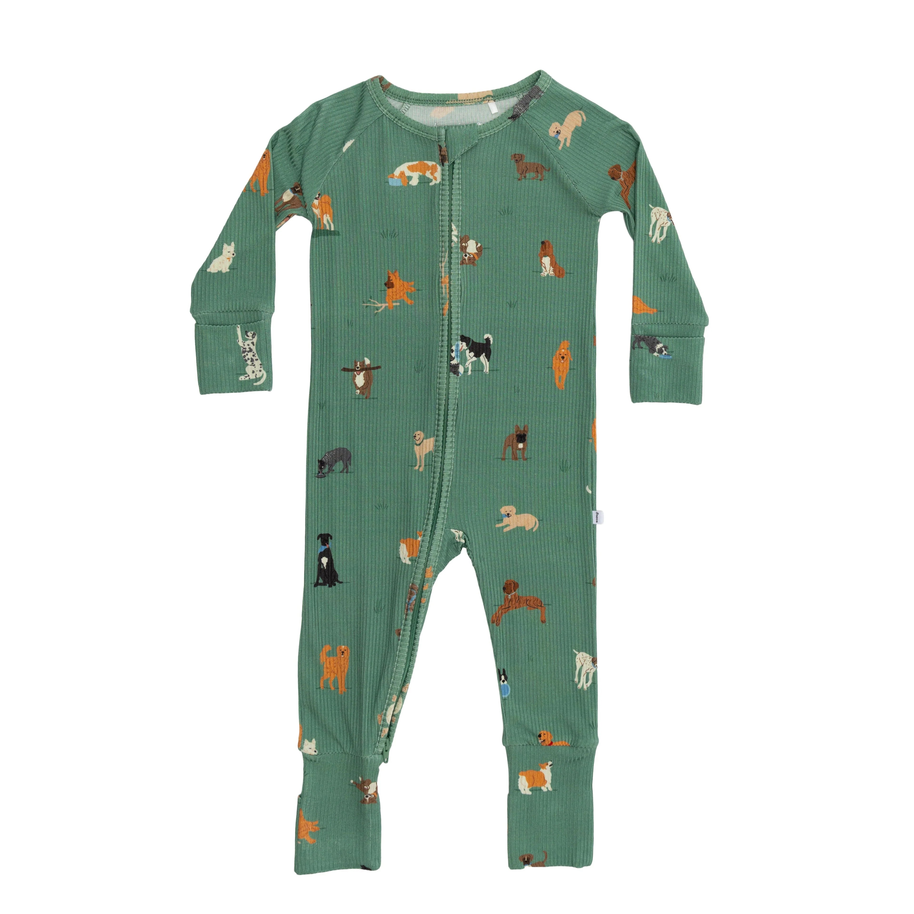 Dogs Green Ribbed Zip Romper