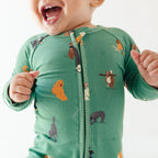 Dogs Green Ribbed Zip Romper