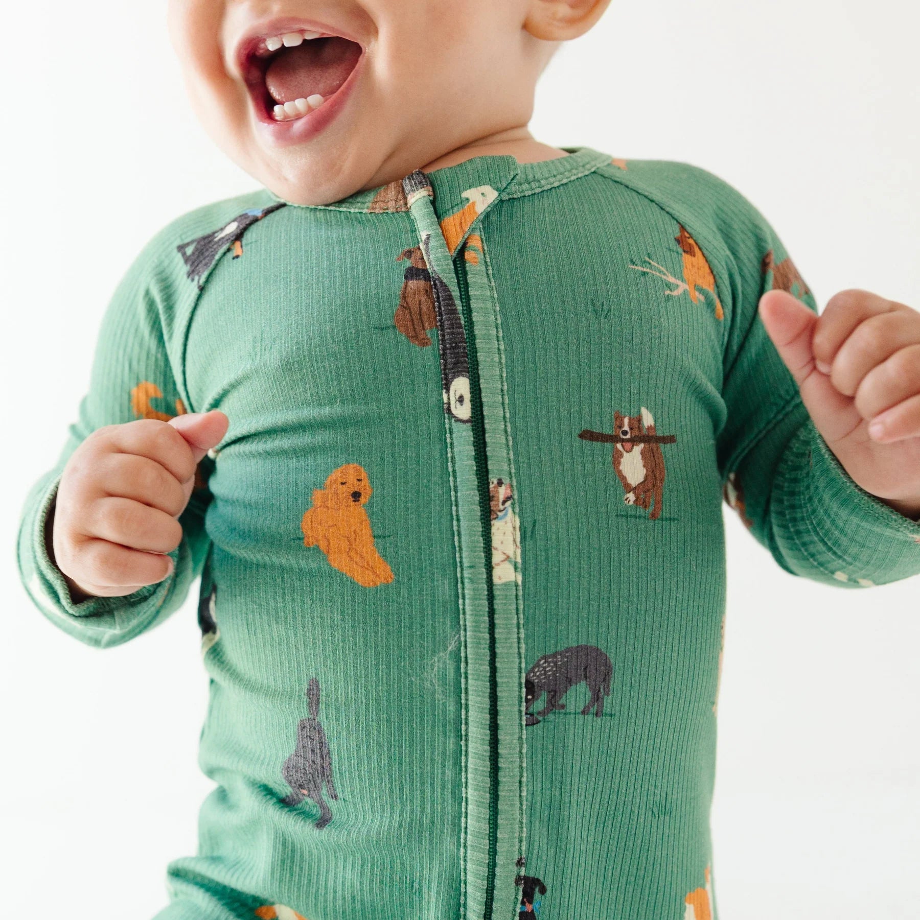 Dogs Green Ribbed Zip Romper