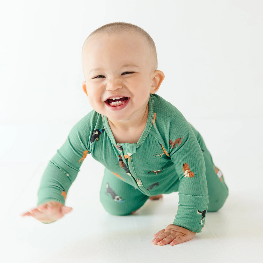 Dogs Green Ribbed Zip Romper