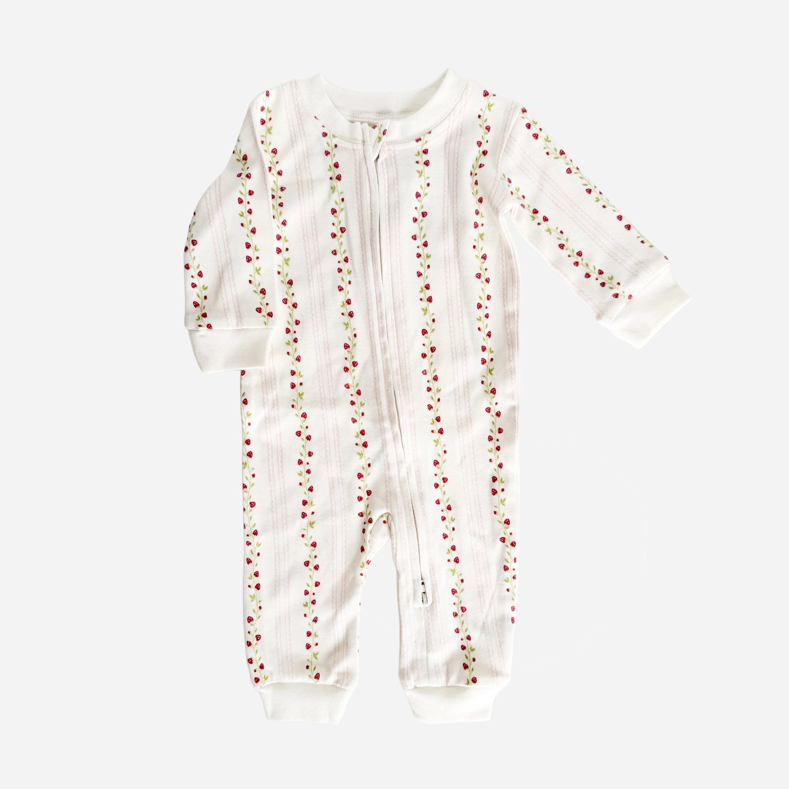 Organic Zipper Romper - Strawberry