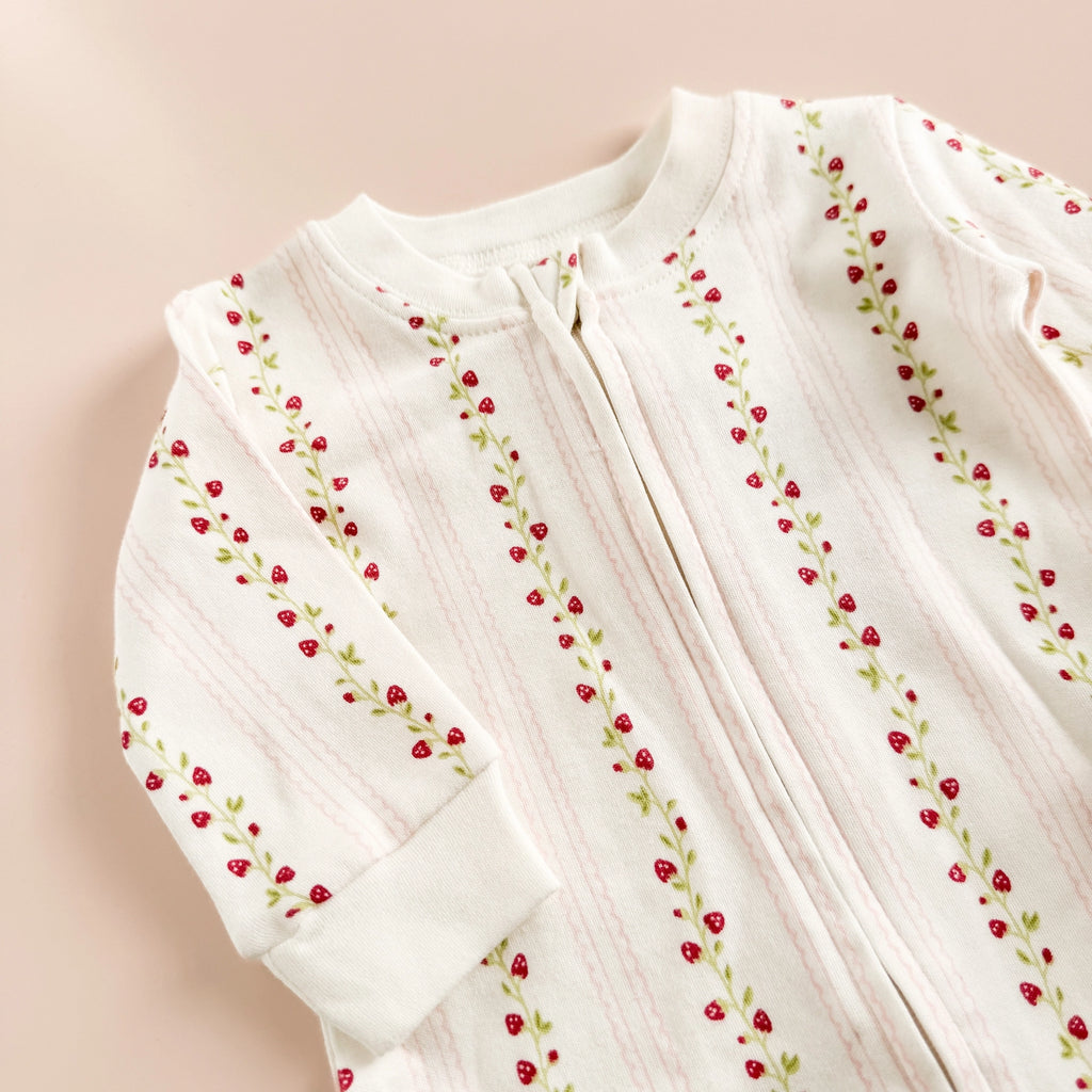 Organic Zipper Romper - Strawberry