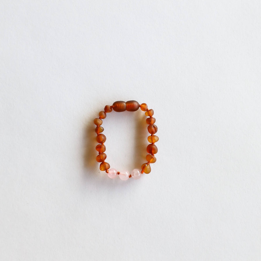 Raw Cognac Amber + Rose Quartz Bracelet
