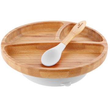 Toddler Bamboo Suction Plate + Spoon - White