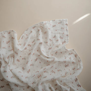 Organic Cotton Muslin Swaddle - Pink Flowers