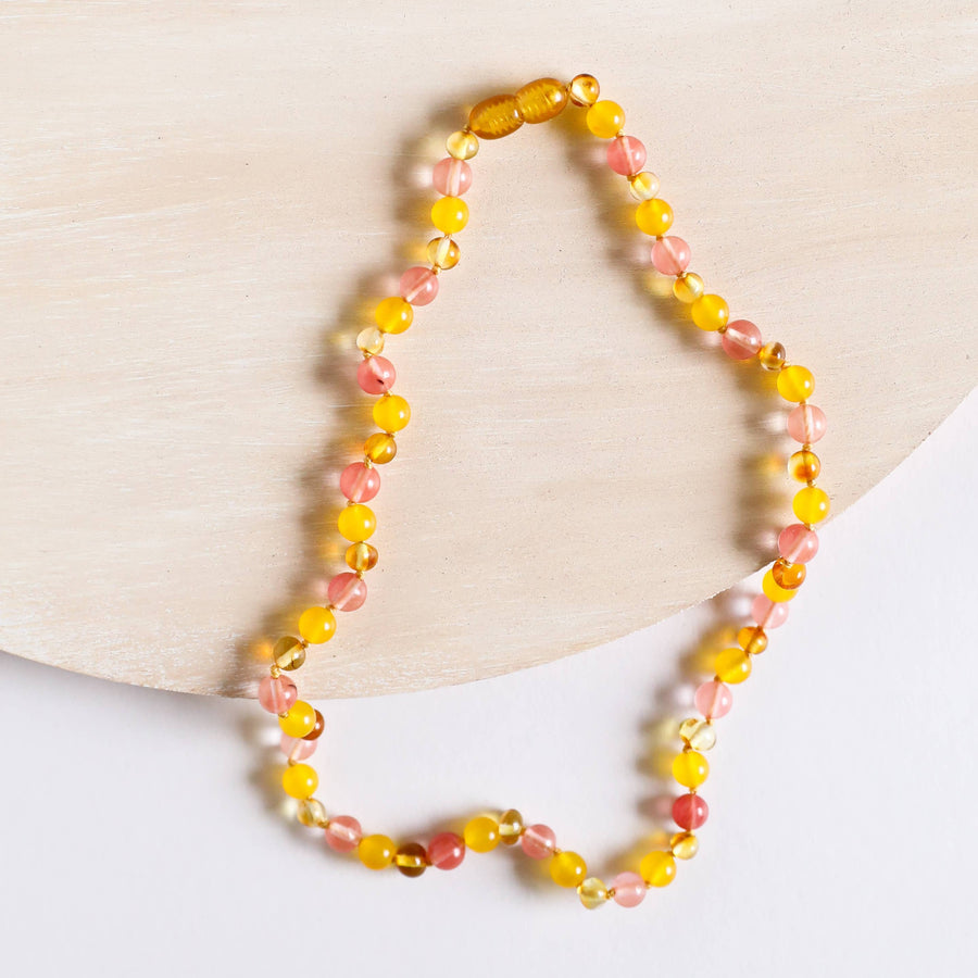 Polished Amber + Honeysuckle Gemstones Necklace