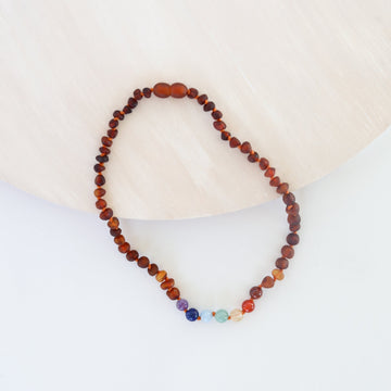 Raw Cognac Amber + Chakra Crystals Necklace