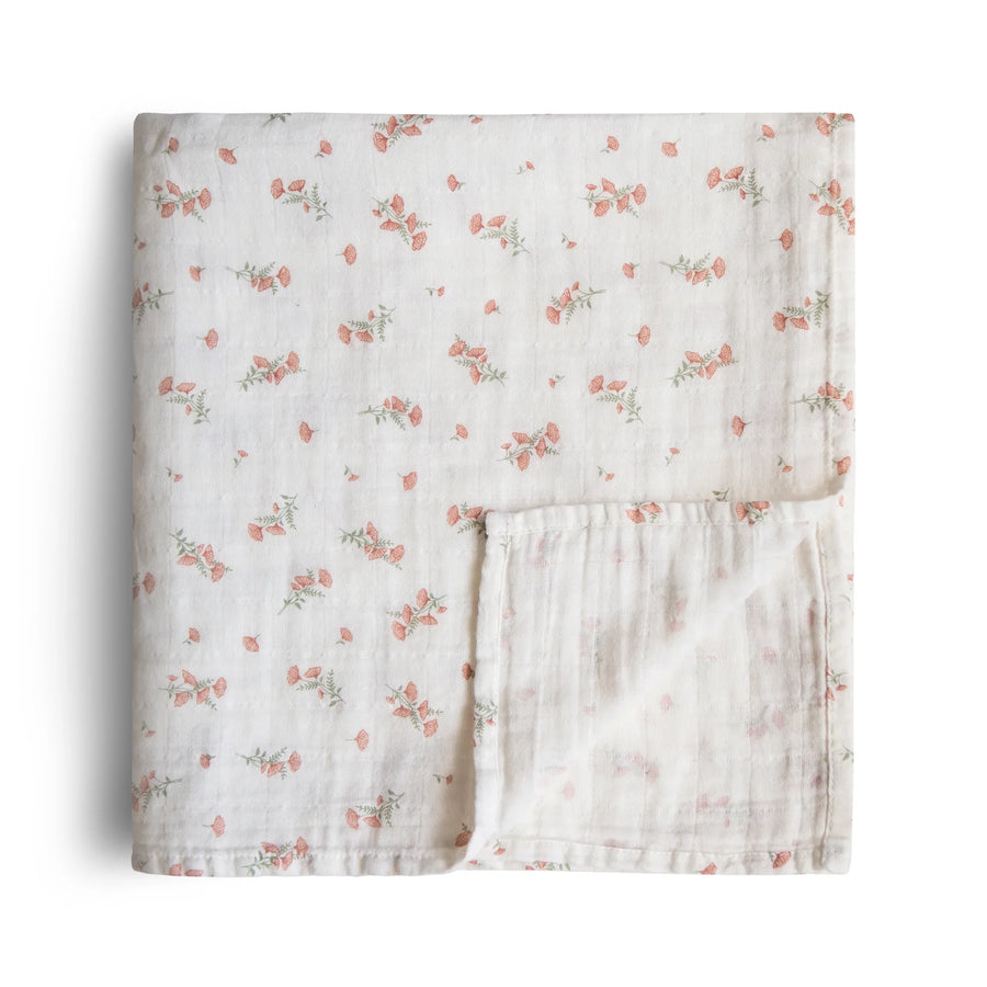 Organic Cotton Muslin Swaddle - Pink Flowers