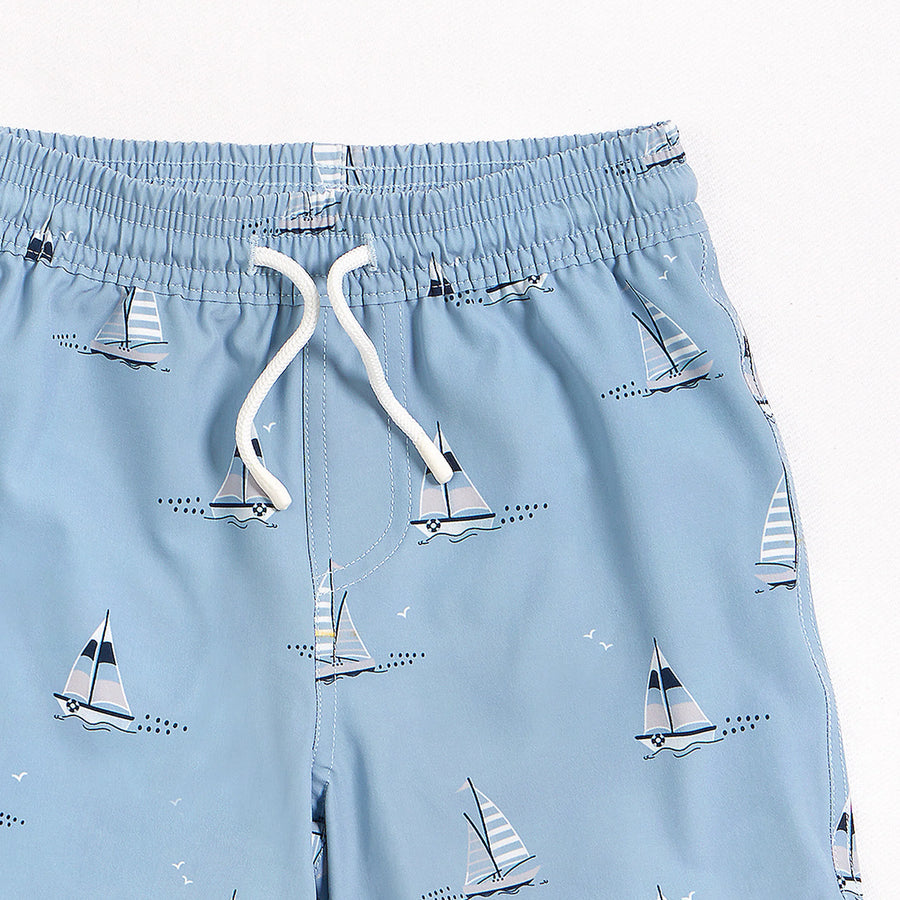 Dusty Blue Sailboats Swim Trunks