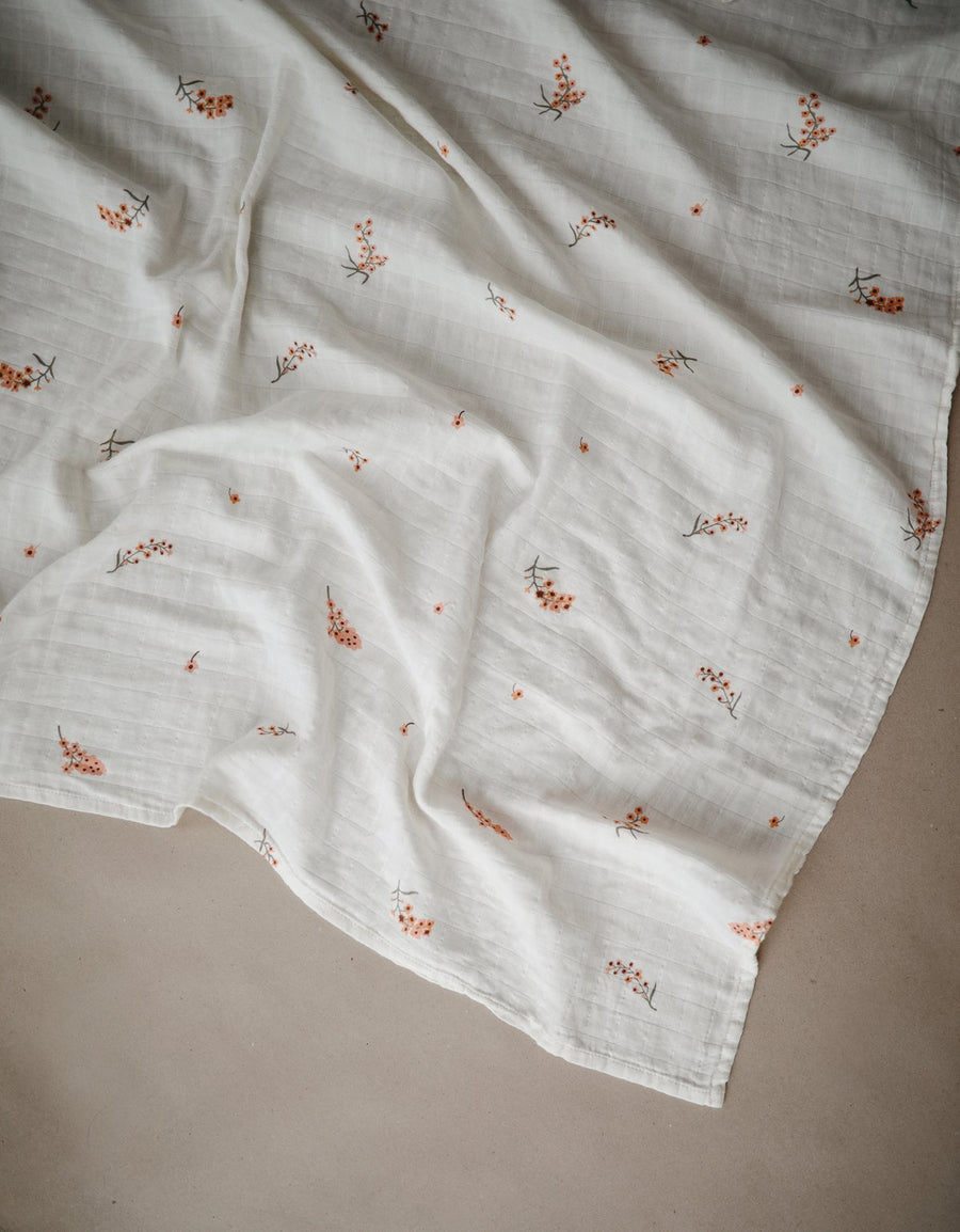 Organic Cotton Muslin Swaddle - Flowers